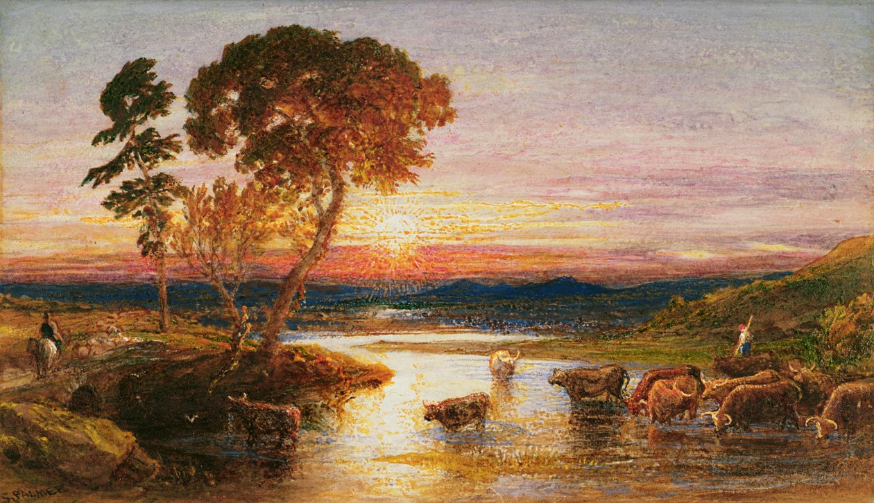 Going to the Fold, Západ slunce, 1879 od Samuel Palmer