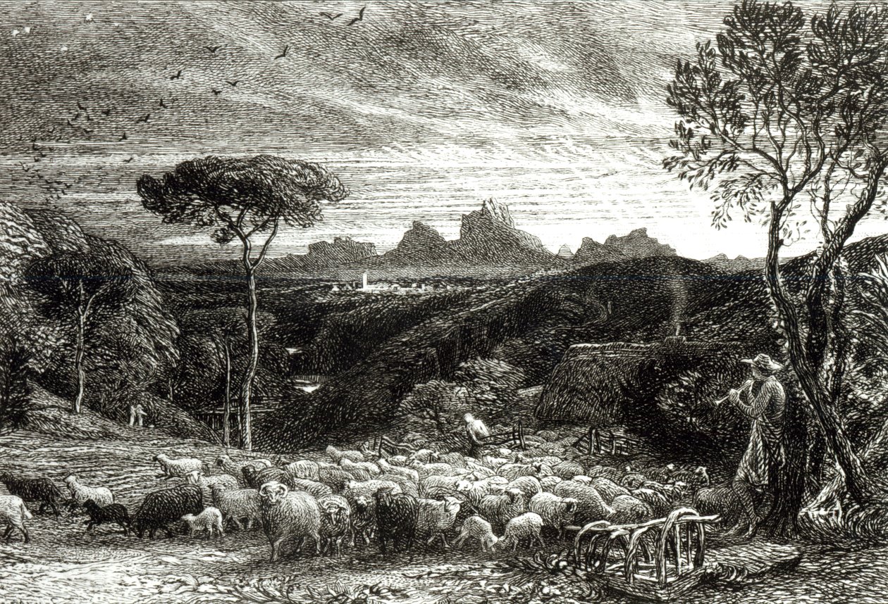 Otevírání záhybu, časné ráno, 1880 od Samuel Palmer