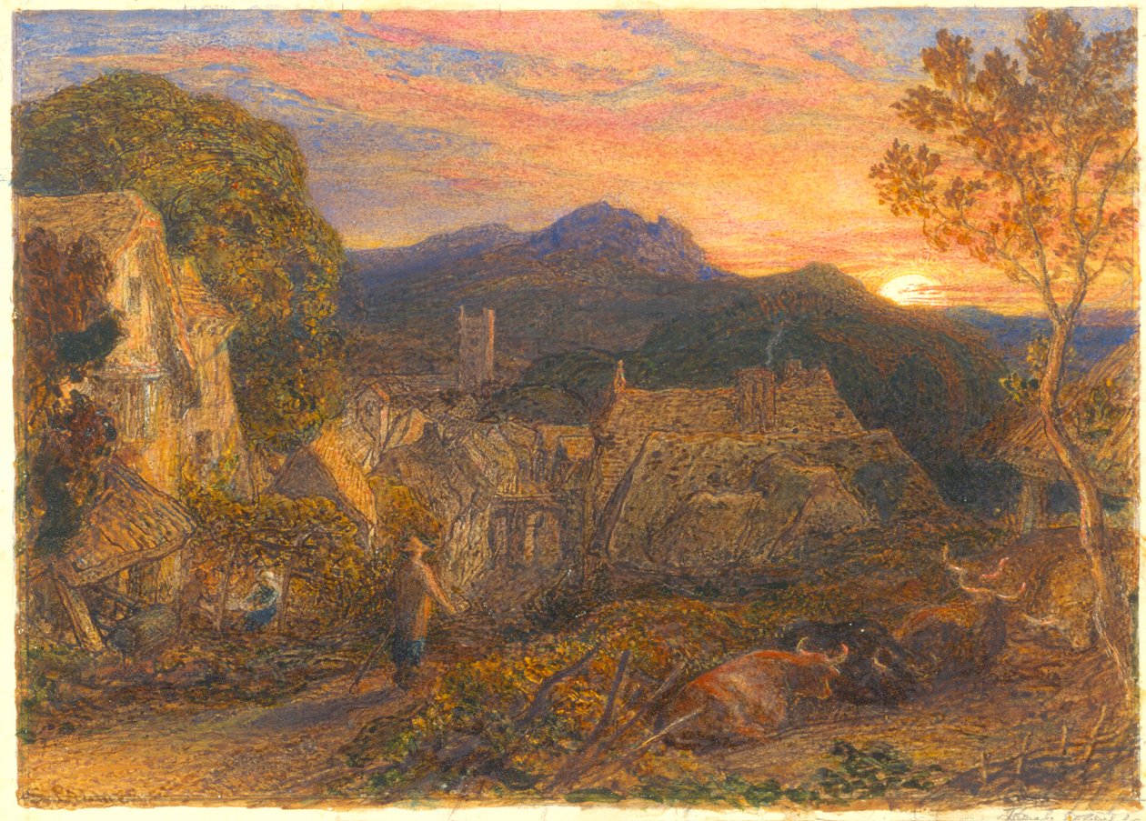 The Bellman, z Il Penseroso, 1881 (wc a arabská guma na papíře) od Samuel Palmer