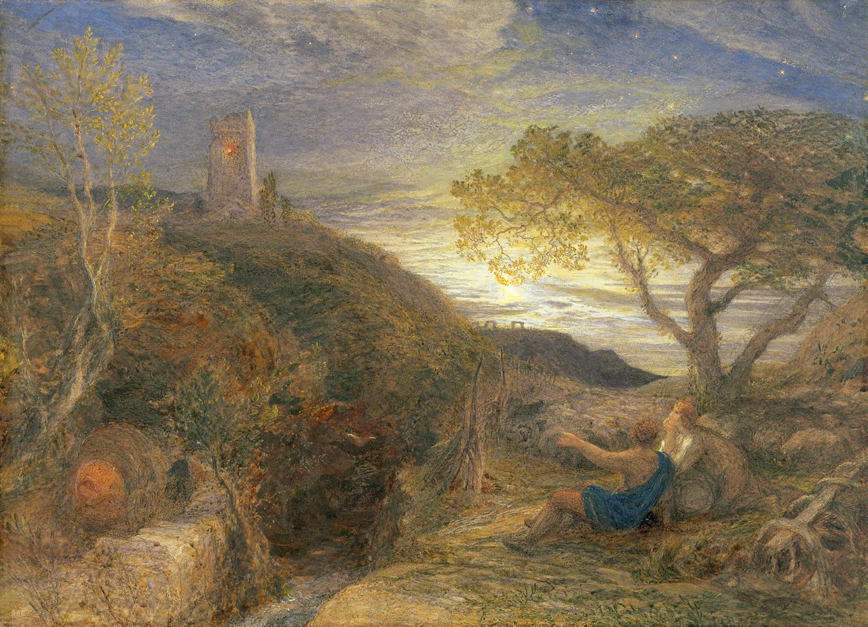 Lonely Tower, 1868 (Wc a tělová barva a arabská guma na palubě Londýna) od Samuel Palmer