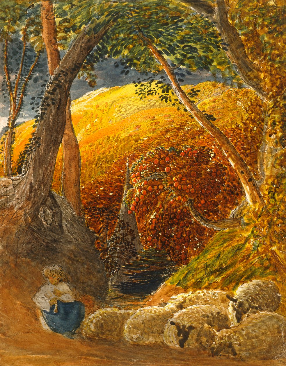 Kouzelná jabloň (indický inkoust a wc) od Samuel Palmer