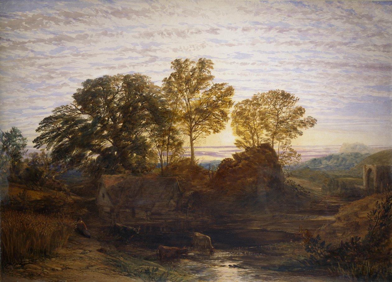 Vodní mlýn, 19. století od Samuel Palmer