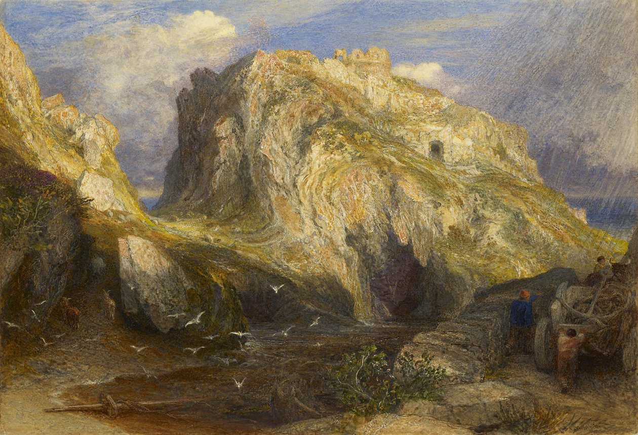 Hrad Tintagel, blížící se déšť, 19. století od Samuel Palmer