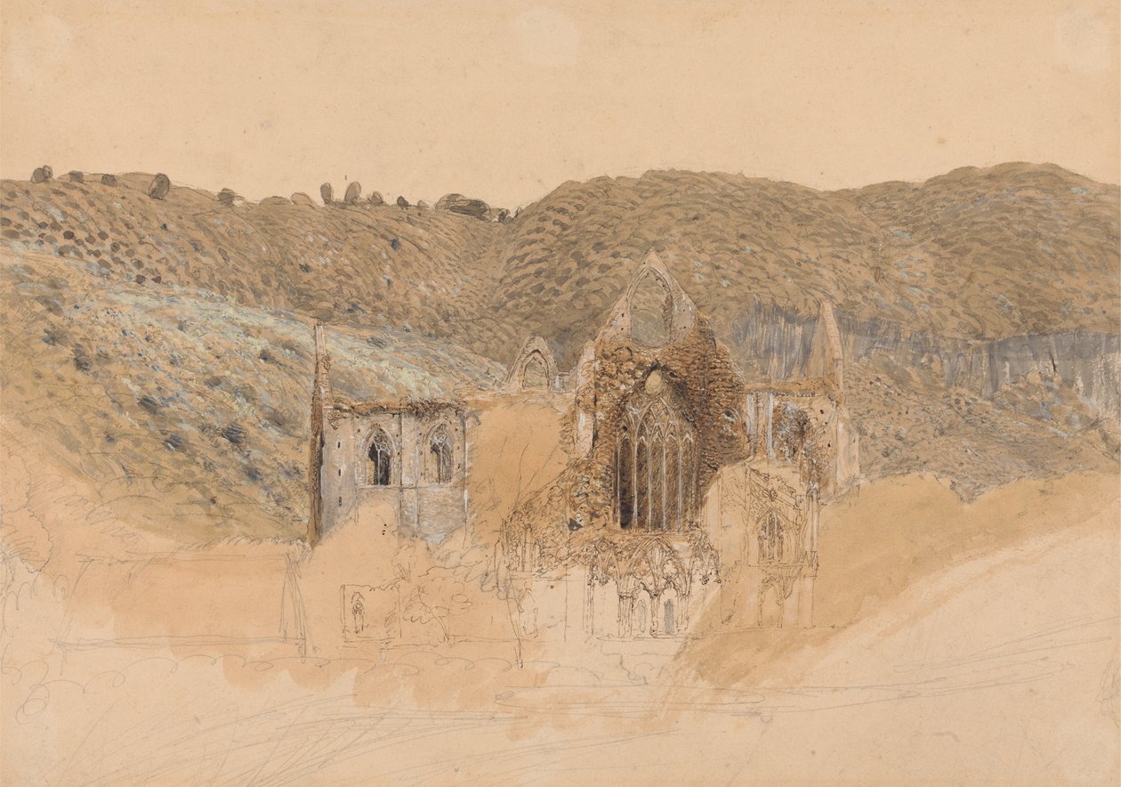 Tintern Abbey, 1835 (wc kvaš s perem a inkoustem a tužkou na papíře) od Samuel Palmer