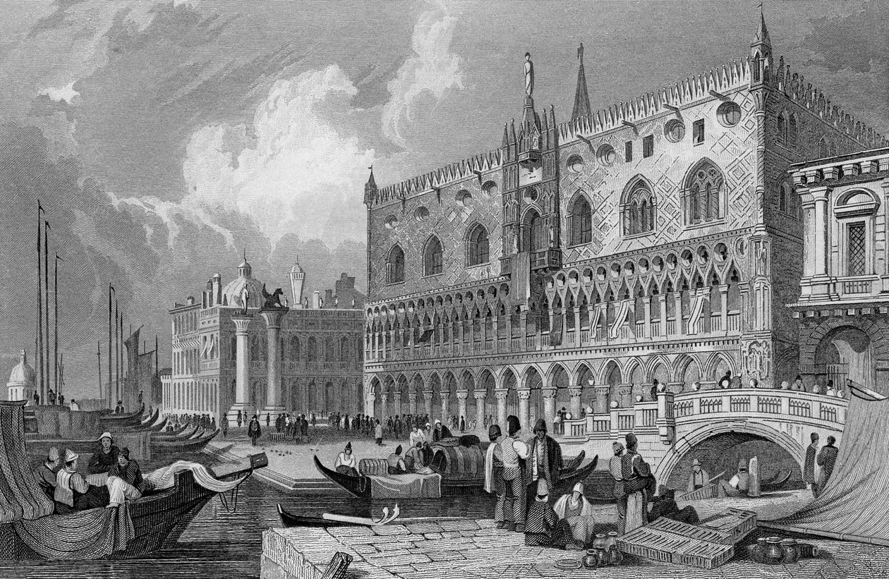 Canal Grande a Dóžecí palác, Benátky, vyrytý Charles Westwood, 1844 od Samuel Prout