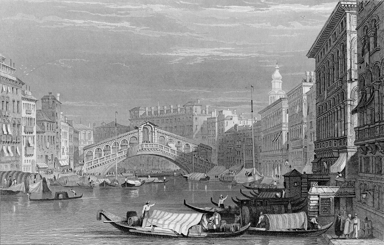 Most Rialto, Benátky, vyrytý Edwardem Findenem, c.1830 od Samuel Prout
