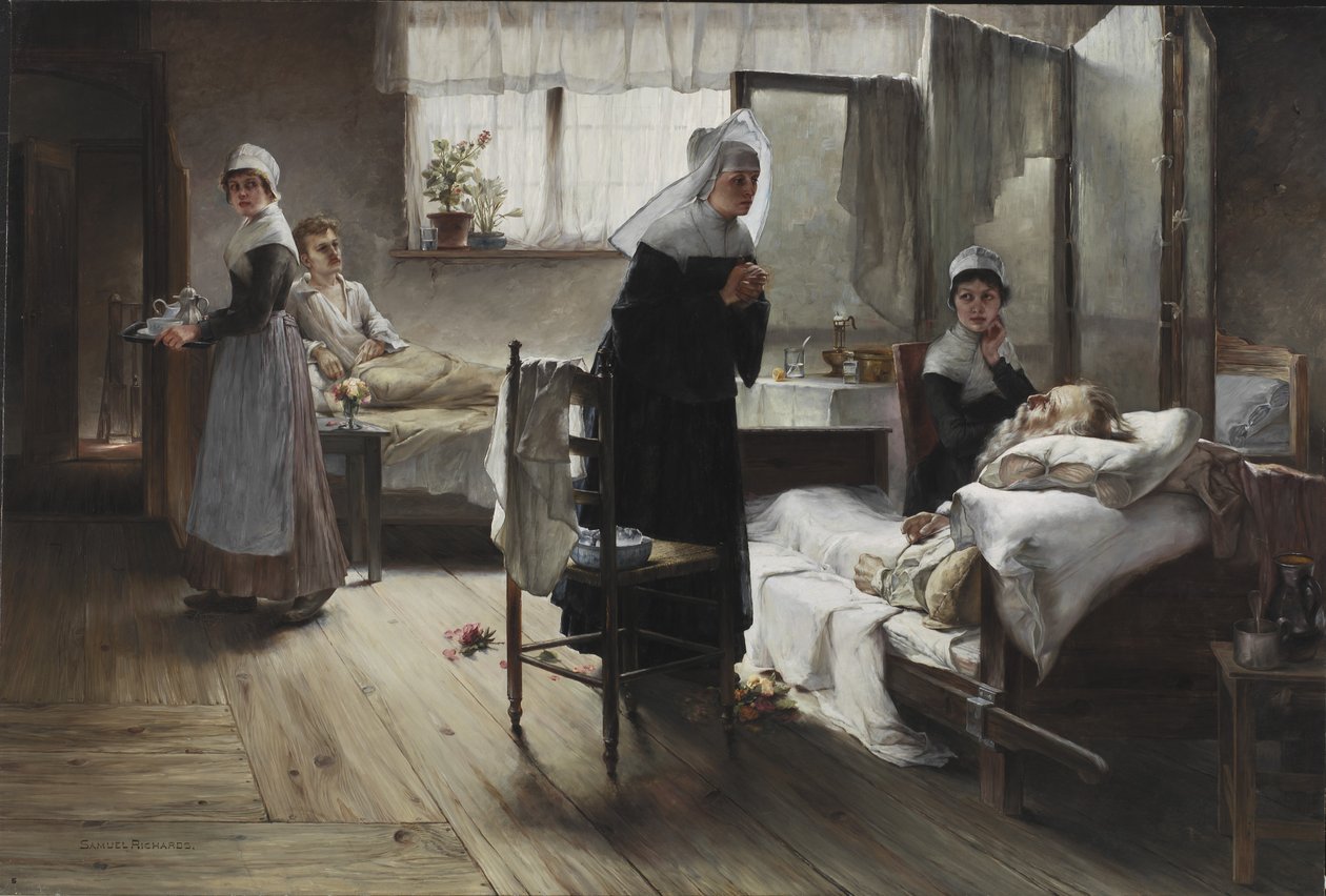Evangeline objevila svého milence v nemocnici, 1887-89 od Samuel Richards