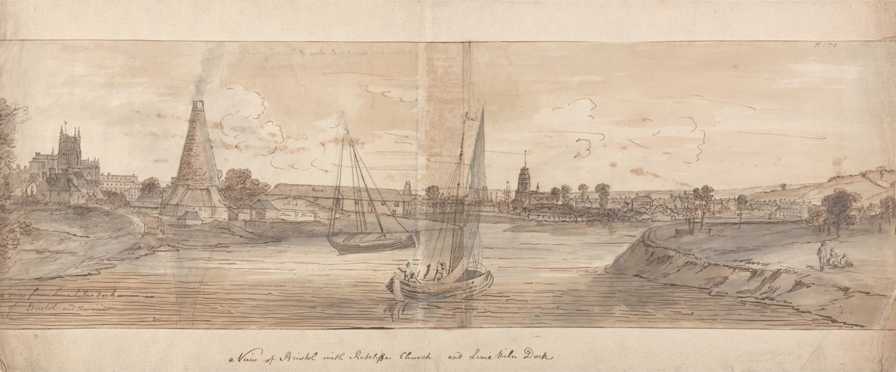 Pohled na Bristol s kostelem Ratcliffe a přístavištěm Lime Kiln Dock od Samuel Scott