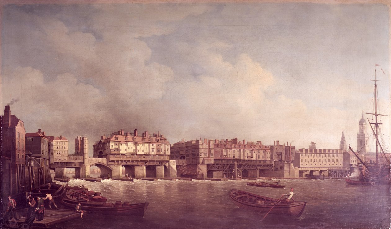 London Bridge před přestavbou v roce 1757 od Samuel Scott