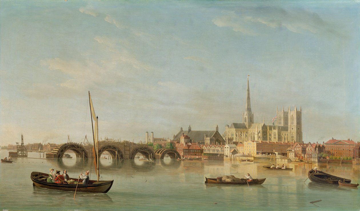 Budova Westminster Bridge s imaginárním výhledem na Westminster Abbey, c.1742 od Samuel Scott
