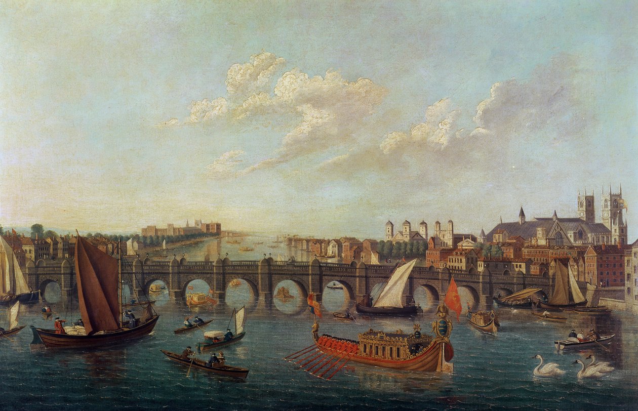 Westminsterský most s Westminsterským opatstvím a palácem Lambeth po obou stranách od Samuel after Scott