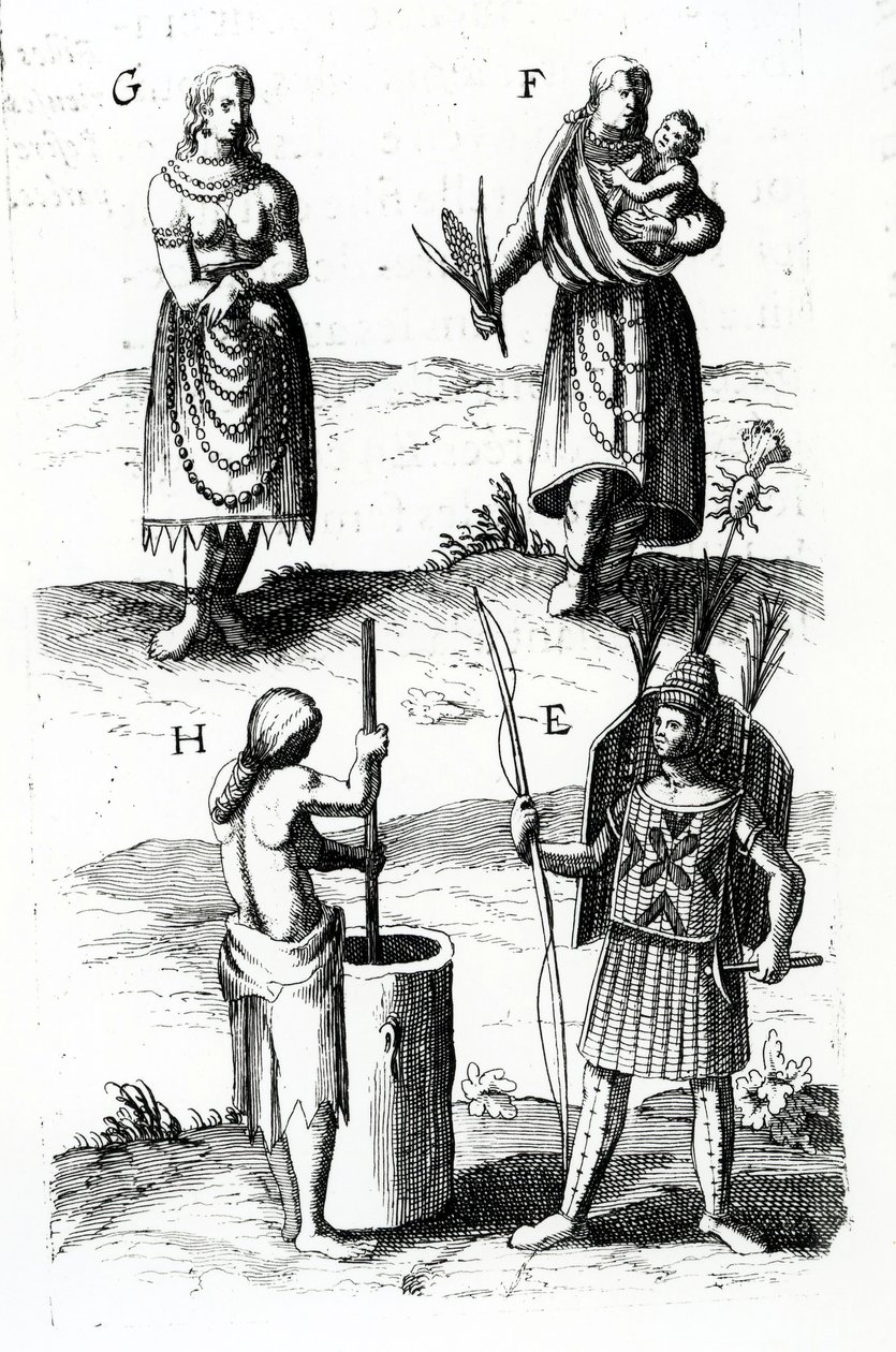 Ilustrace algonkinských šatů, rytina z Voyages of Sieur de Champlain od Samuela de Champlain (asi 1574-1635), 17. století od Samuel de Champlain