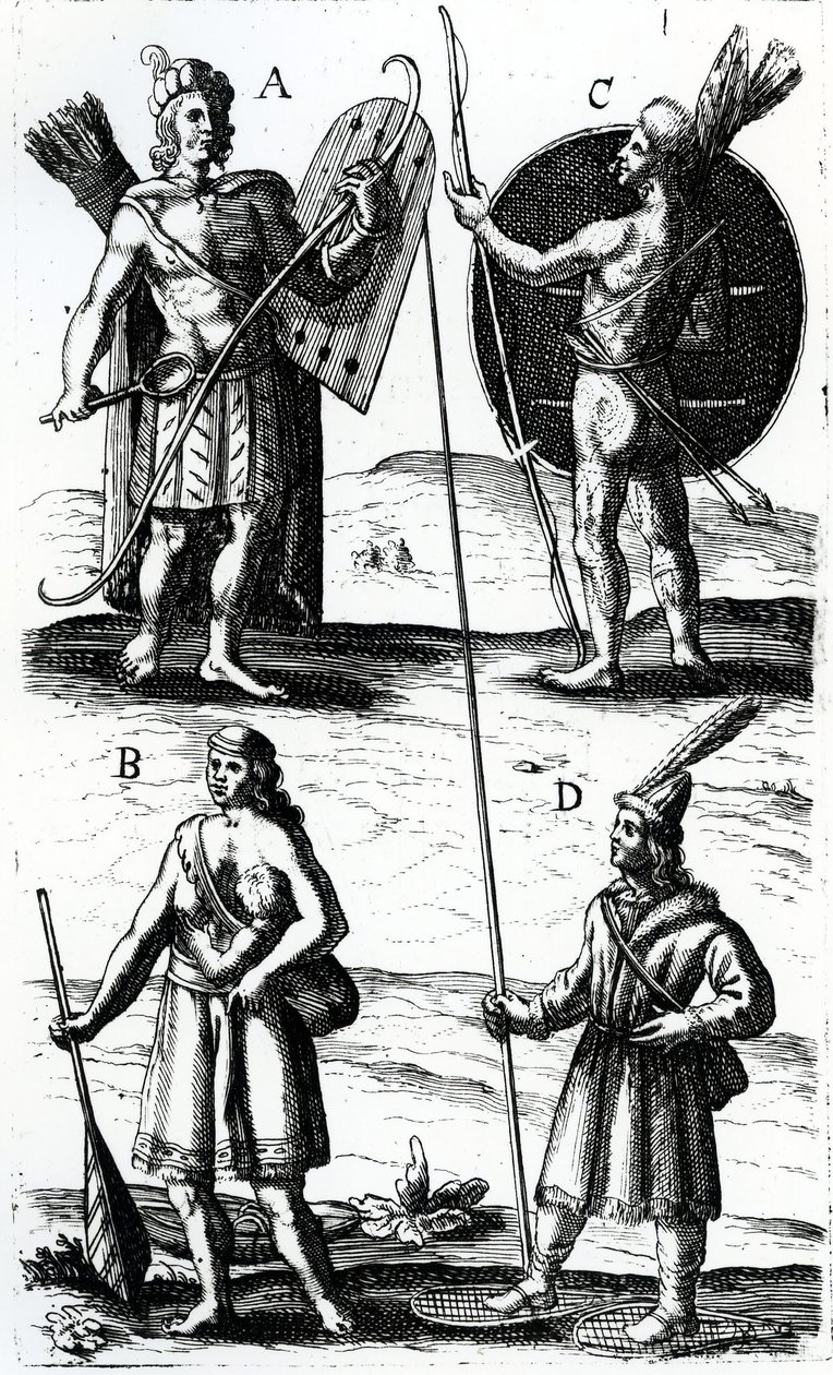 Ilustrace algonkinských šatů, rytina z Voyages of Sieur de Champlain od Samuela de Champlain (asi 1574-1635), 17. století od Samuel de Champlain