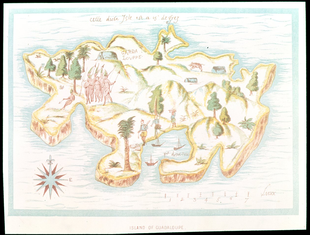 Mapa ostrova Martinik, 1599 od Samuel de Champlain