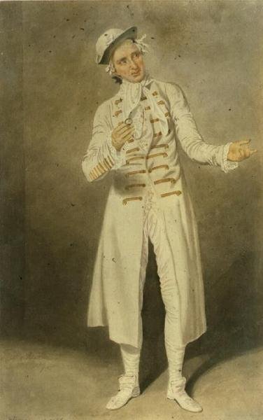 William Farren (1786-1861) jako Lord Ogleby ve filmu Tajné manželství Davida Garricka a George Colemana staršího v divadle Covent Garden, 1818 (wc na papíře) od Samuel de Wilde