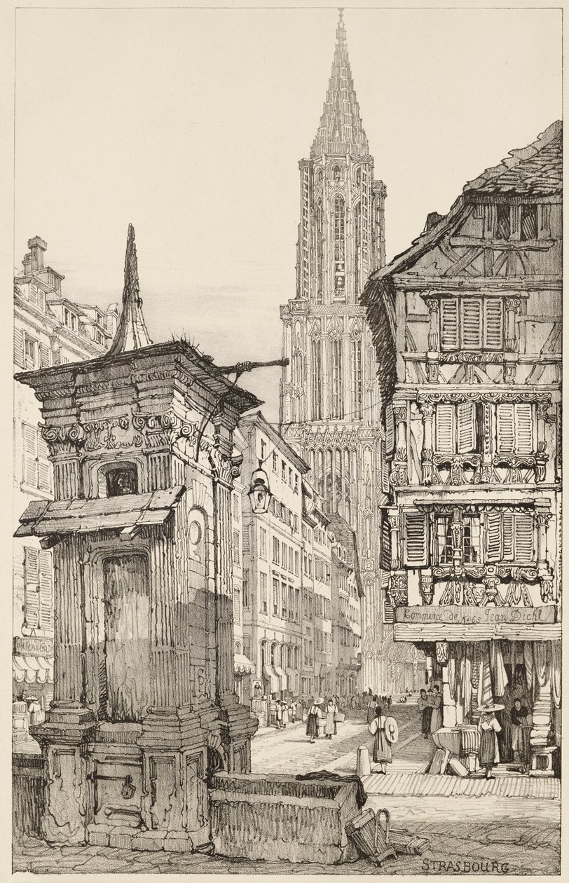 Rue Mercière a západní fronta štrasburské katedrály od Samuel (after) Prout
