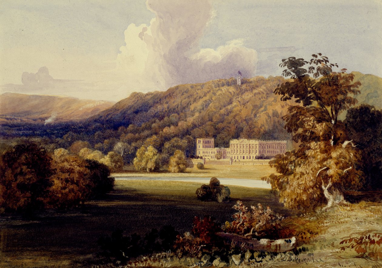 Pohled na Chatsworth (akvarel na papíře) od Samuel A. Rayner