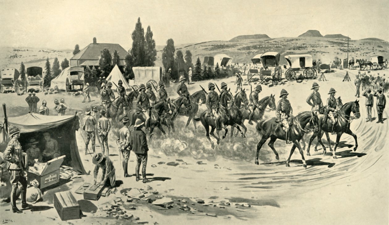 Lord Roberts a štáb začínající na průzkumu z velitelství ve Smaldeelu, 1901. od Samuel Begg