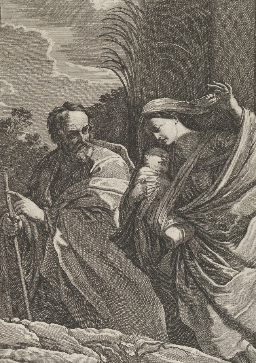 Útěk do Egypta, Panna nesoucí malého Krista, Josef ukazující na..., ca. 1635-57. od Samuel Bernard