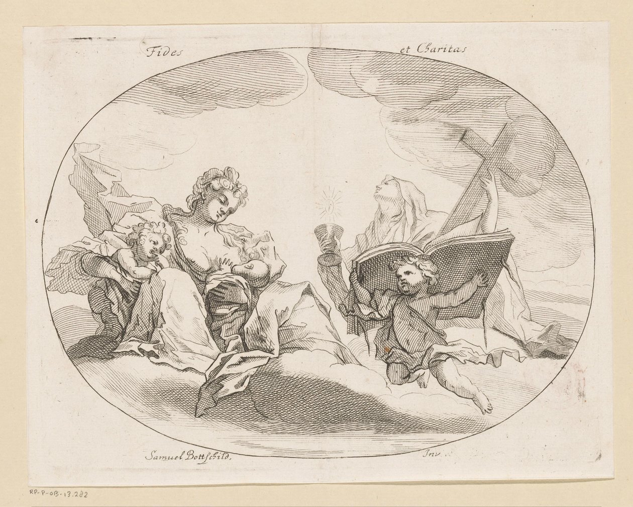 Fides (víra) a Charitas (láska) Fides et Charitas (název na objektu) Různé designy (název série) Opera Varia Historica, Poetica & Iconologica (název série) od Samuel Bottschild