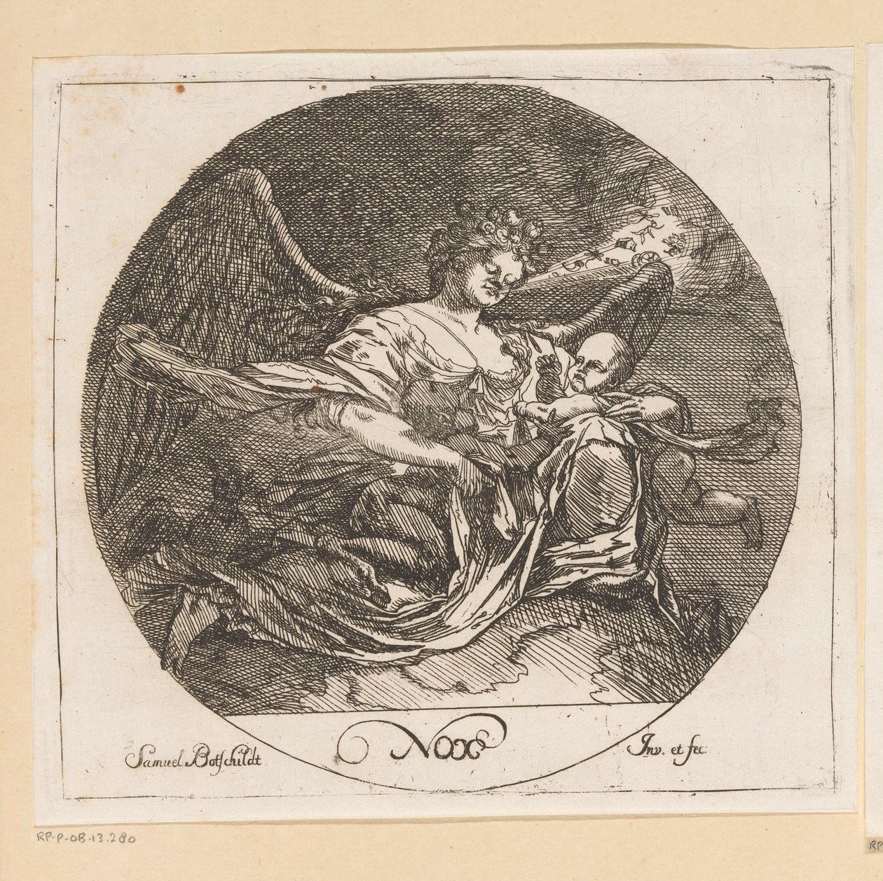 Nox (noc) Nox (název na objektu) Čtyři časy dne (název série) Různé designy (název série) Opera Varia Historica, Poetica & Iconologica (název série) od Samuel Bottschild