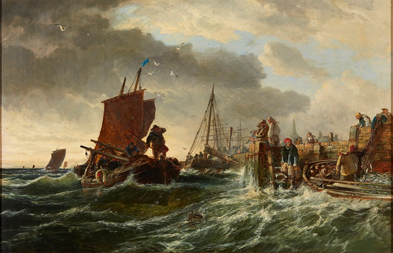 Příchozí bouře, přístav Newhaven (olej na plátně.) od Samuel Bough