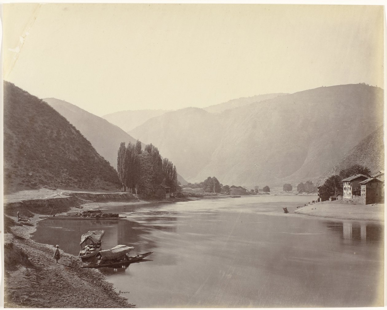 Rivierzicht nabij Baramulla, Indie Baramulla, pohled dolů po řece (původní název) od Samuel Bourne (signed by artist)