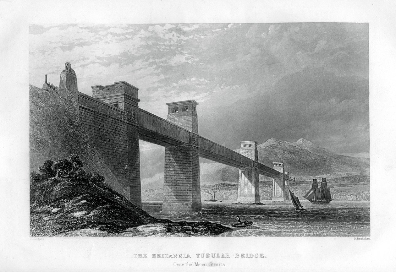 Britannia Tubular Bridge přes Menai Straits, Wales, 1886 od Samuel Bradshaw