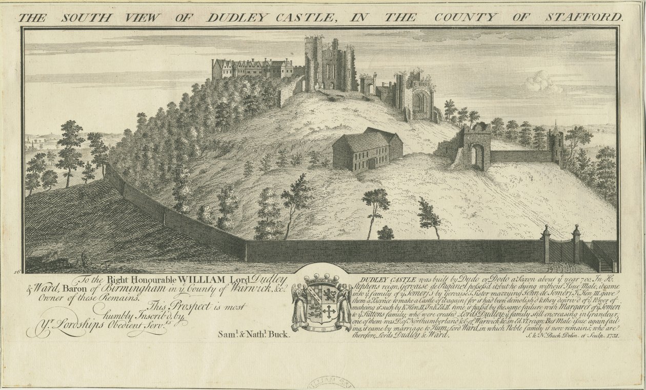 Dudley Castle: rytina, 1731 od Samuel Buck