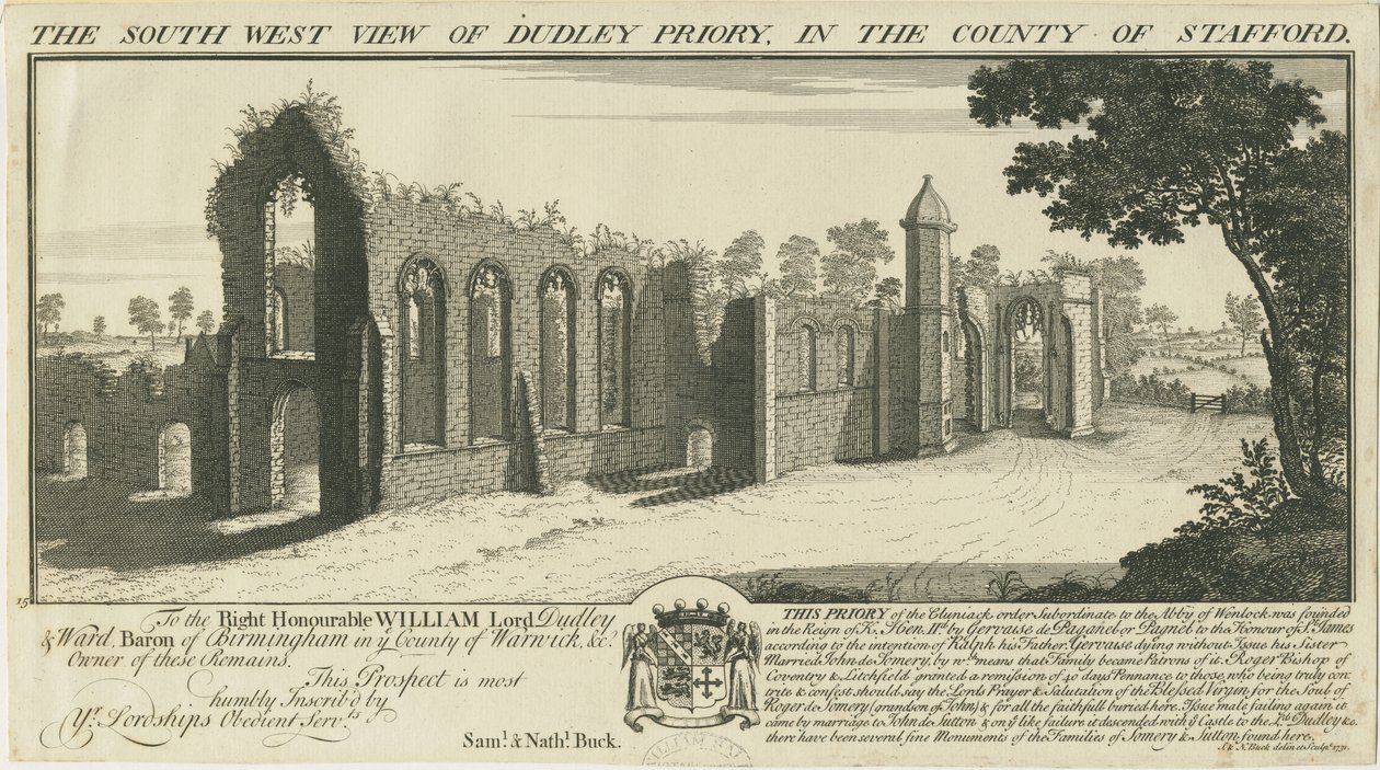 Dudley Priory: rytina od Samuel Buck