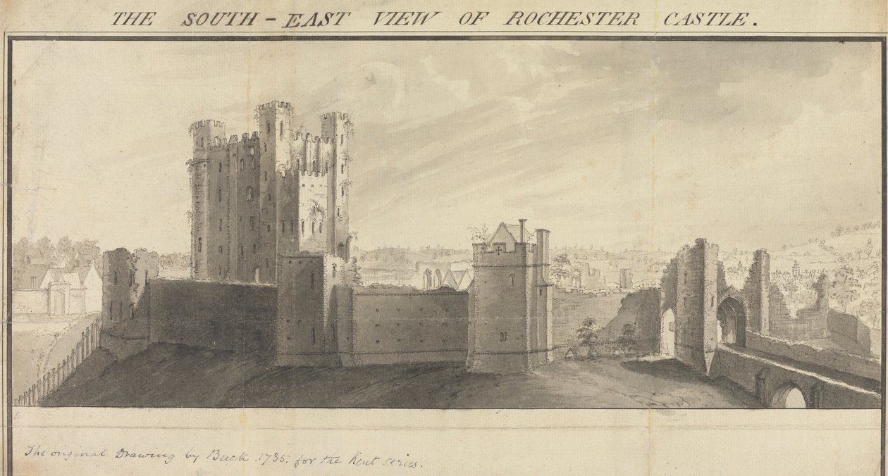 Jihovýchodní pohled na hrad Rochester od Samuel Buck