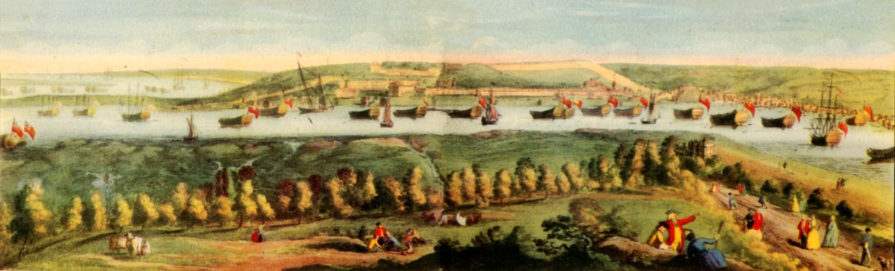 „Západní vyhlídka loděnice Jeho Veličenstva, v Chathamu“, 1738, 1942 od Samuel Buck