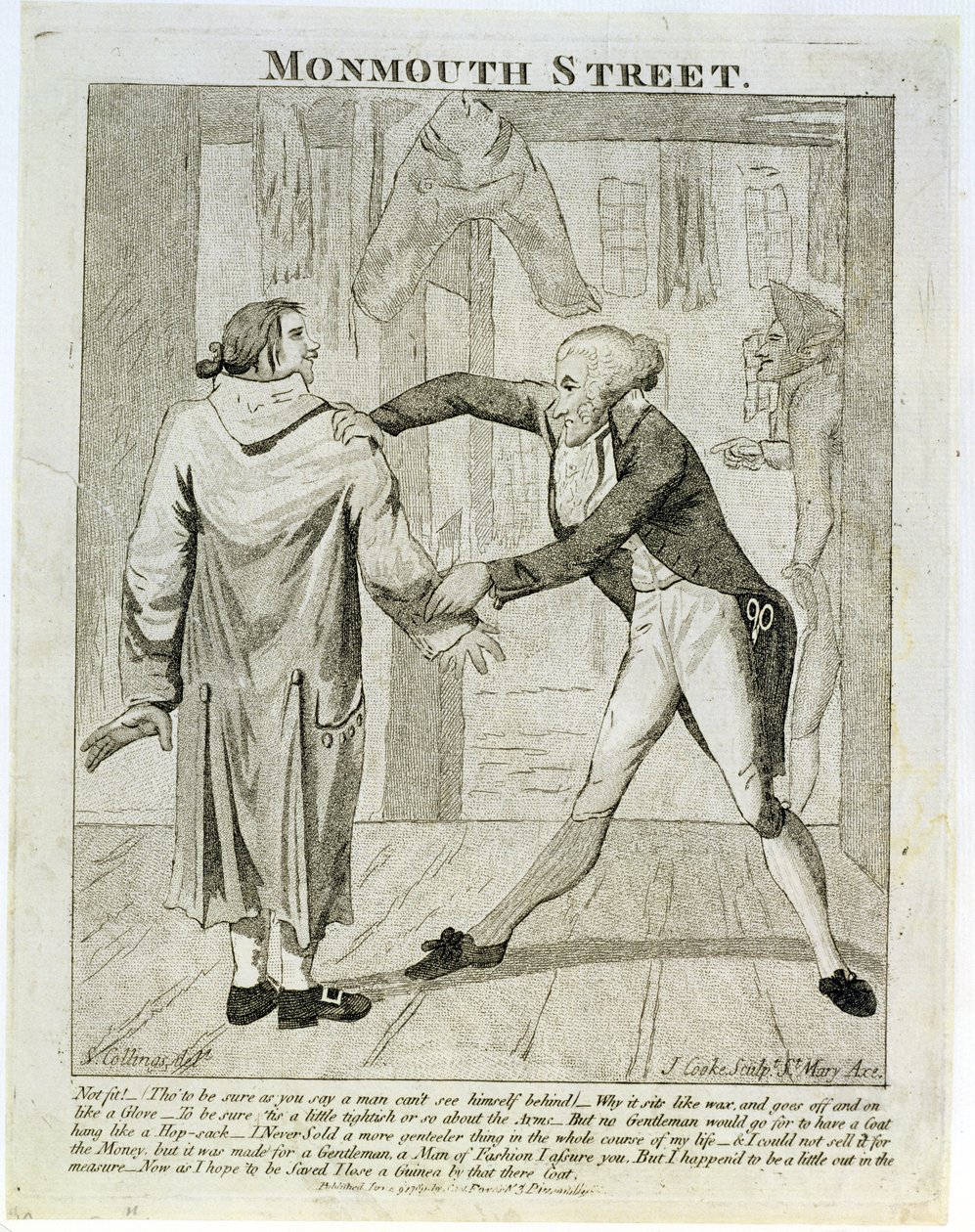 Monmouth Street, karikatura prodavače starých šatů, vyryla J. Cooke, 1789 od Samuel Collings