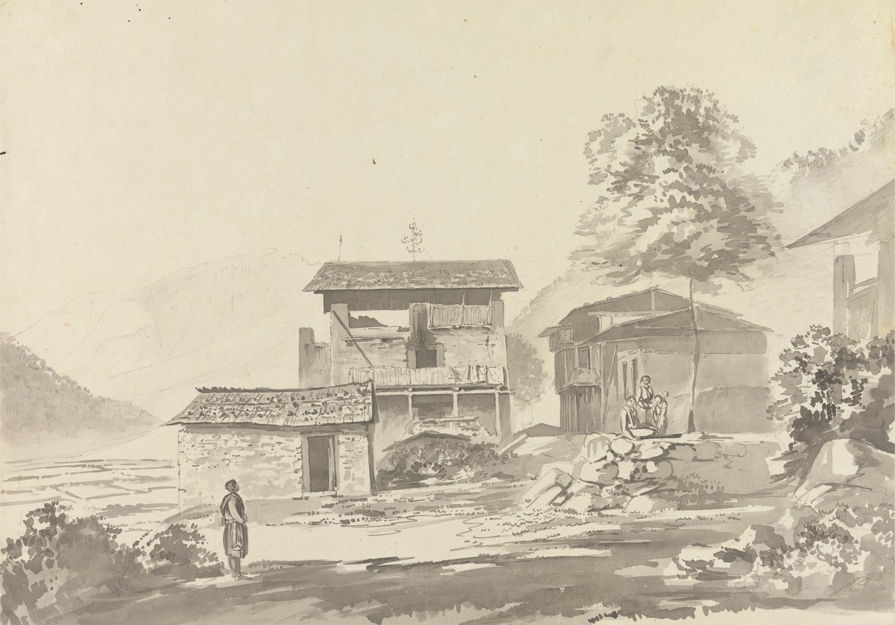 Ve vesnici poblíž Tassisudonu [Tashicho Dzong] od Samuel Davis