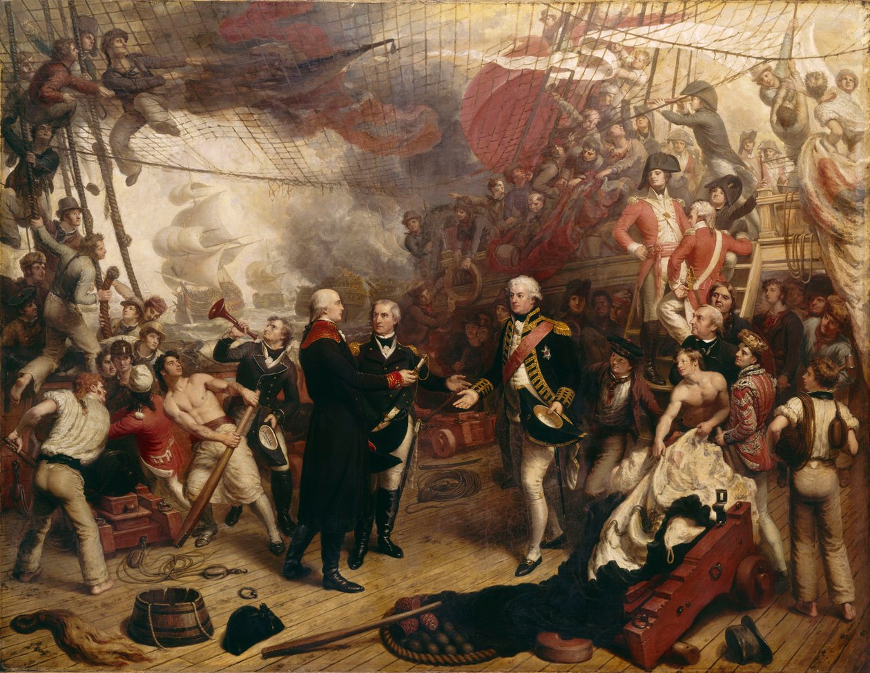 Admirál Duncan přijímá meč nizozemského admirála de Wintera v bitvě u Camperdownu od Samuel Drummond
