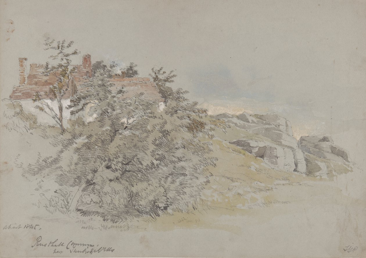 Rusthall Common, poblíž Tunbridge Wells, kolem 1845 (tužka, wc a kvaš na papíře) od Samuel Gillespie Prout