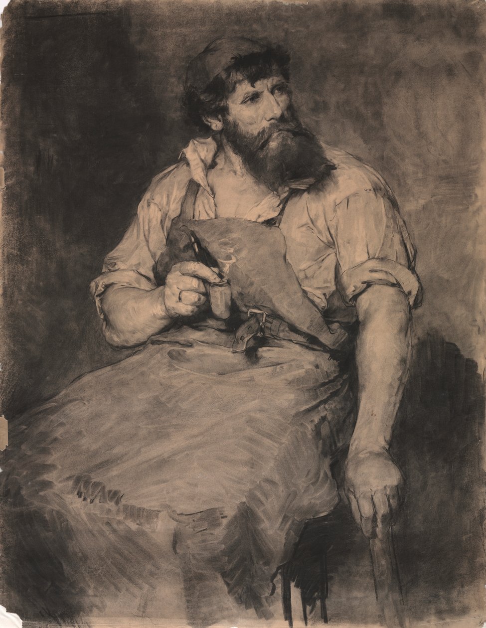 Kovárna, studie k filmu "Das Gericht", asi 1883 (uhel) od Samuel H. Crone