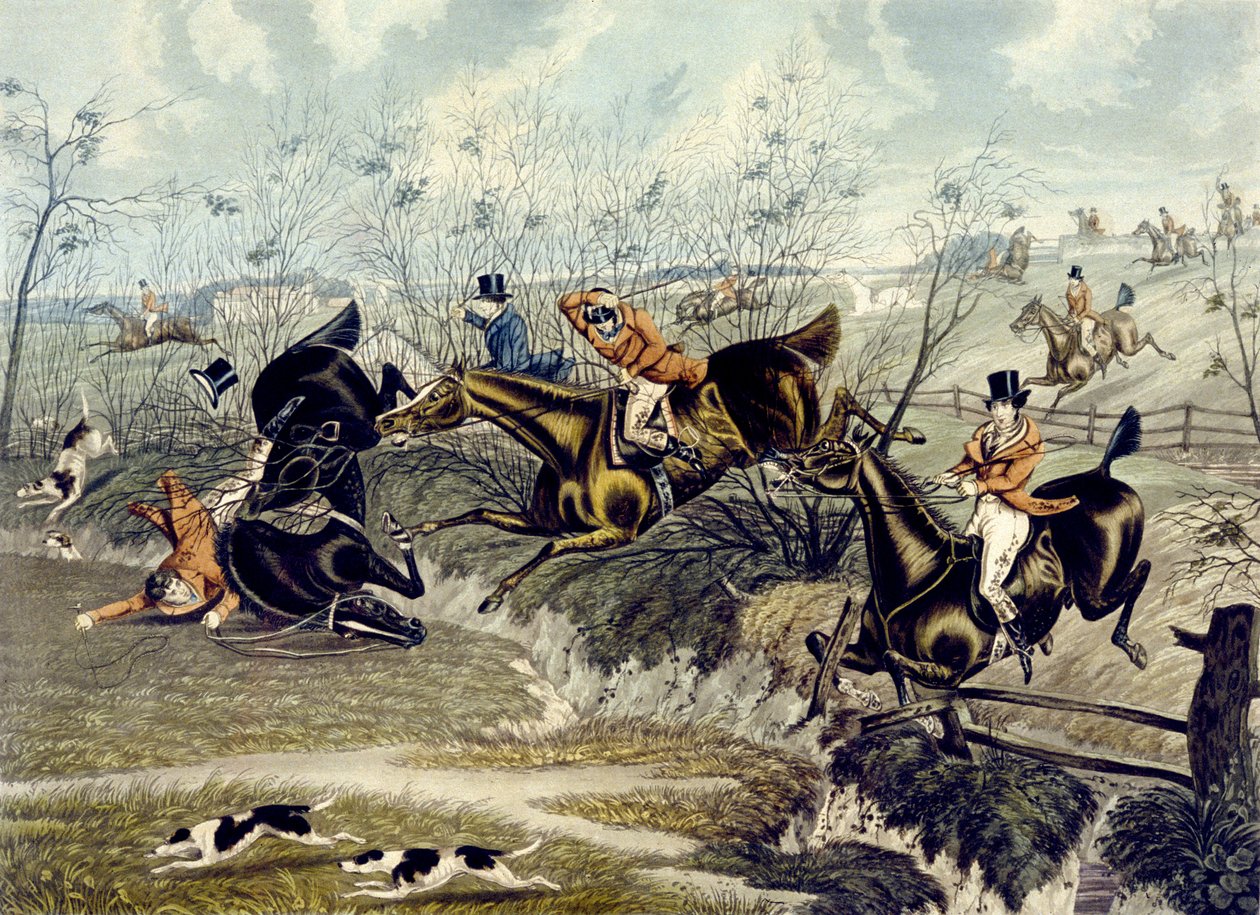 The Grand Leicestershire Fox Hunt, deska 3, vyryto Charles Hunt (barevně lito) od Samuel Henry (after) Alken