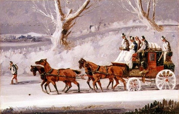 Královská pošta ve sněhové bouři (olej na panelu) od Samuel Henry Alken