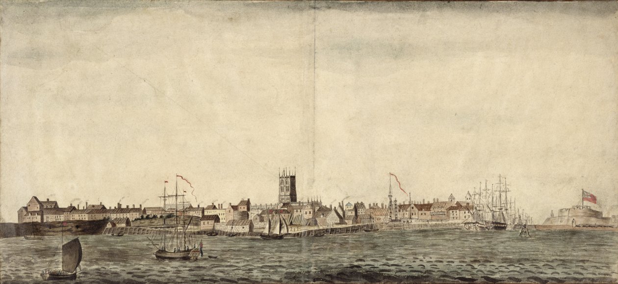 Jihovýchodní pohled na Kingston upon Hull (pero, tuš a wash na papíře) od Samuel Heywood