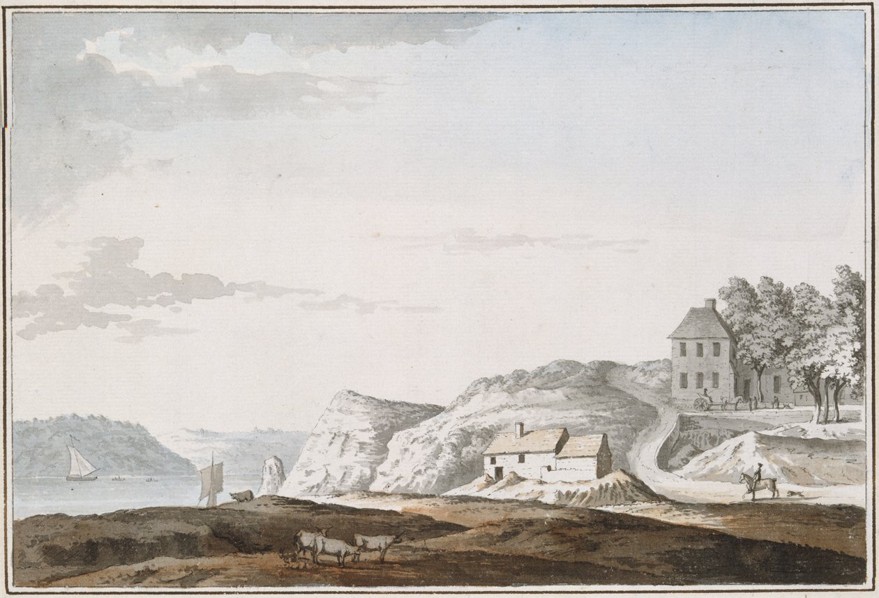 Aust Passage, Gloucestershire (akvarel a tělová barva na papíře) od Samuel Hieronymous Grimm