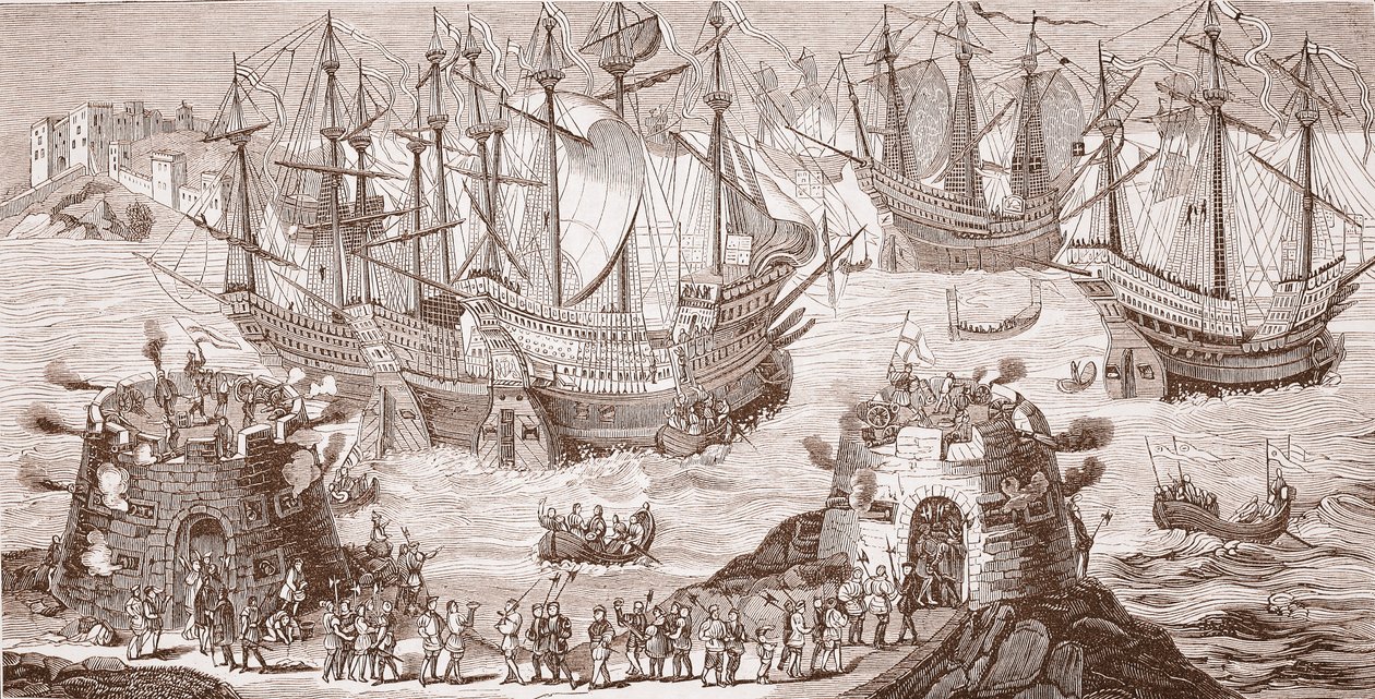 Henry VIII nalodění v Doveru z velkého tisku vydaného Královskou společností starožitností od Samuel Hieronymous Grimm