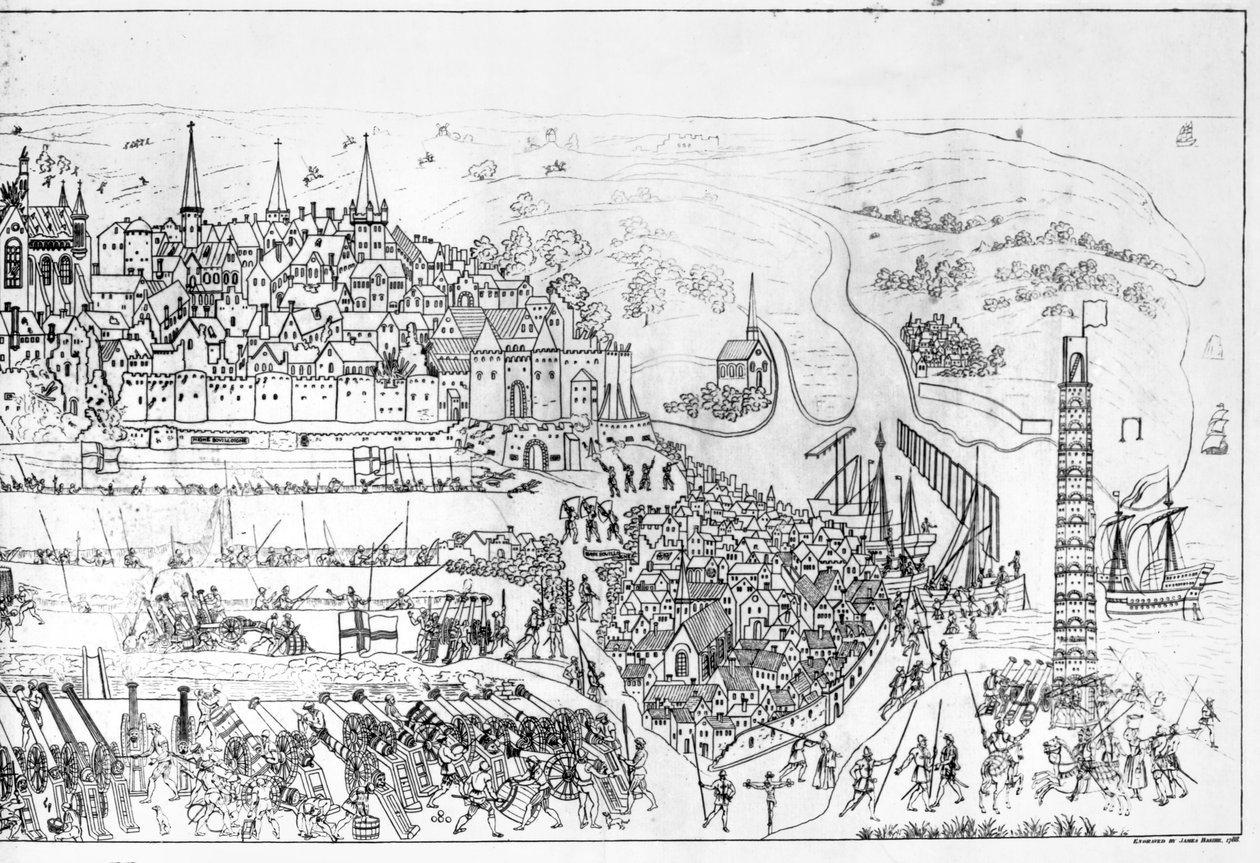 Obléhání Boulogne králem Jindřichem VIII. (1491-1547) v roce 1544, vyryl James Basire, 1788 (viz také 106602) od Samuel Hieronymous Grimm