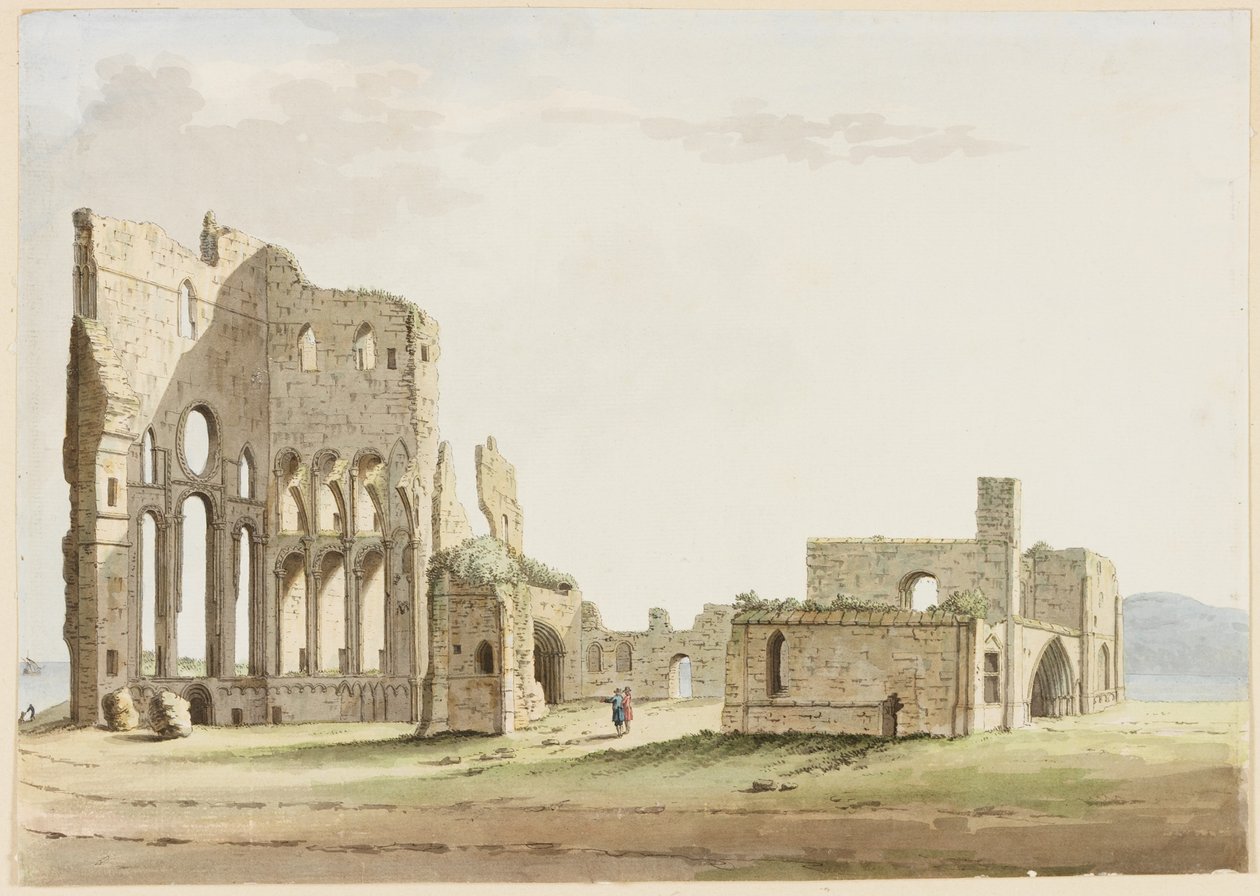 Tynemouth Priory, Northumberland (pero, tuš a čb na papíře) od Samuel Hieronymous Grimm