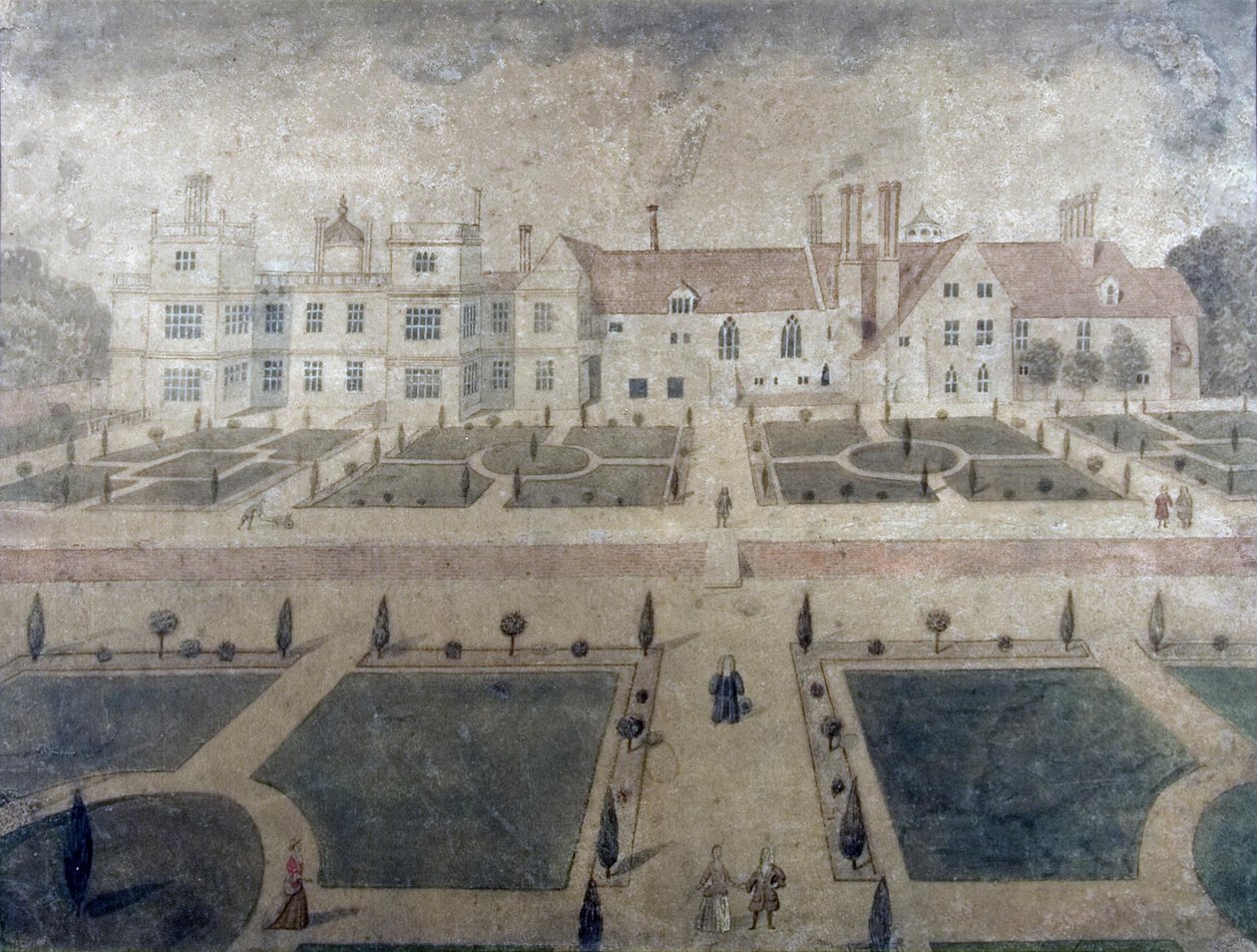 Welbeck Abbey, z jihozápadní fronty, kolem 1780 (wc na papíře) od Samuel Hieronymous Grimm