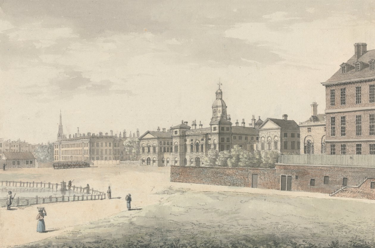 Průvod koňské hlídky, Whitehall od Samuel Hieronymus Grimm