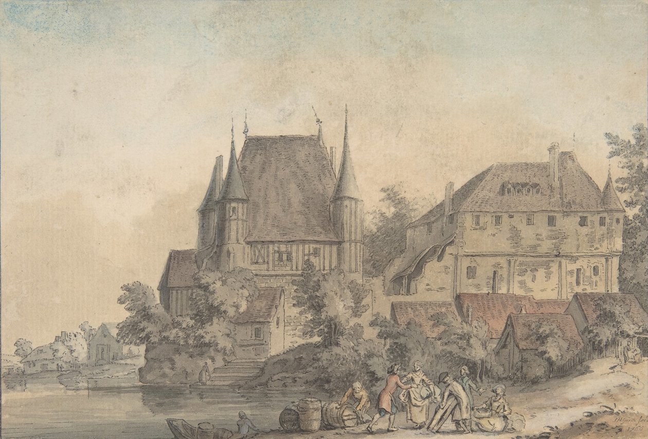 Pohled na vesnici podél řeky, 1766. od Samuel Hieronymus Grimm