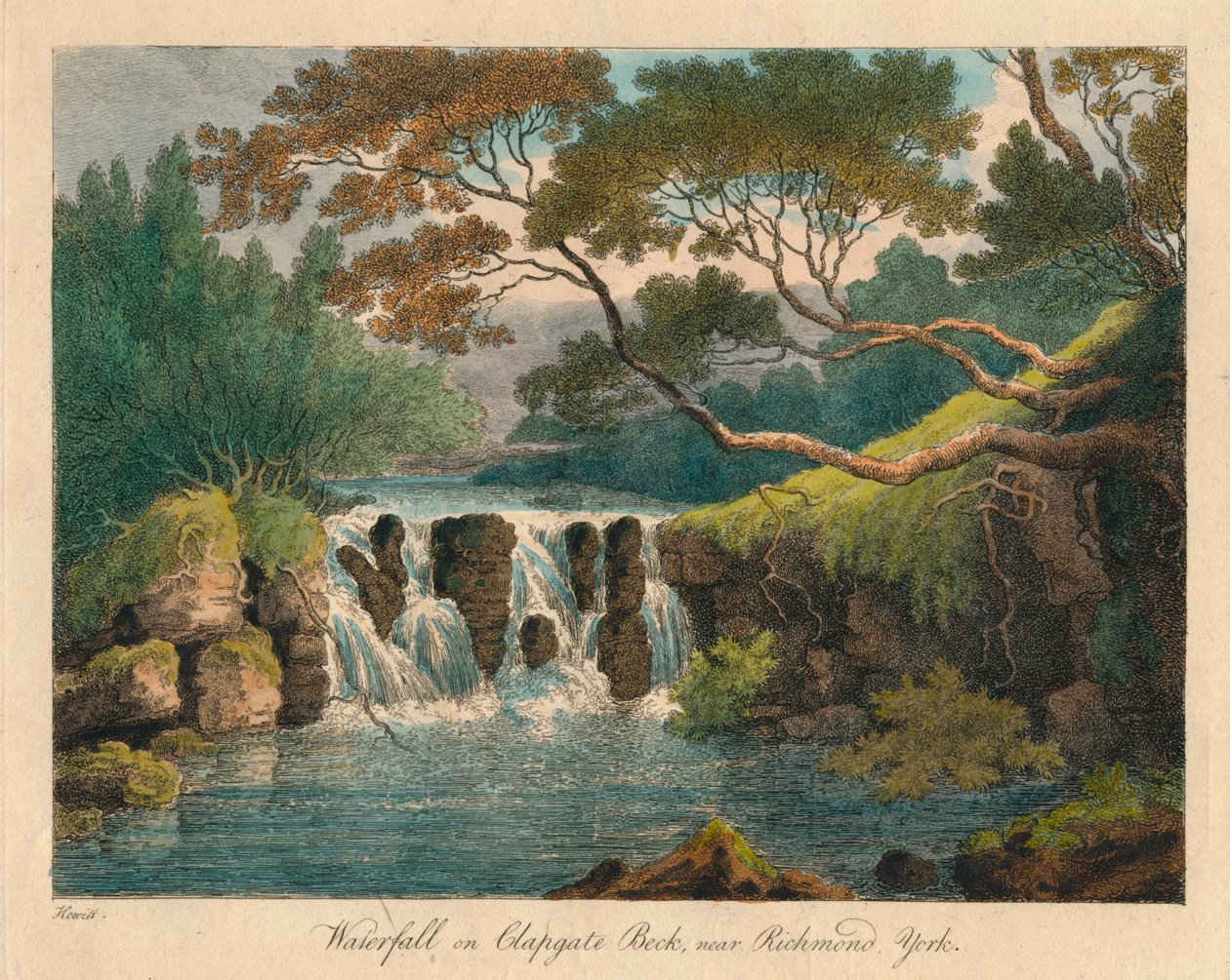 Vodopád na Clapgate Beck, poblíž Richmond, York, konec 18.-začátek 19. století. od Samuel Howitt