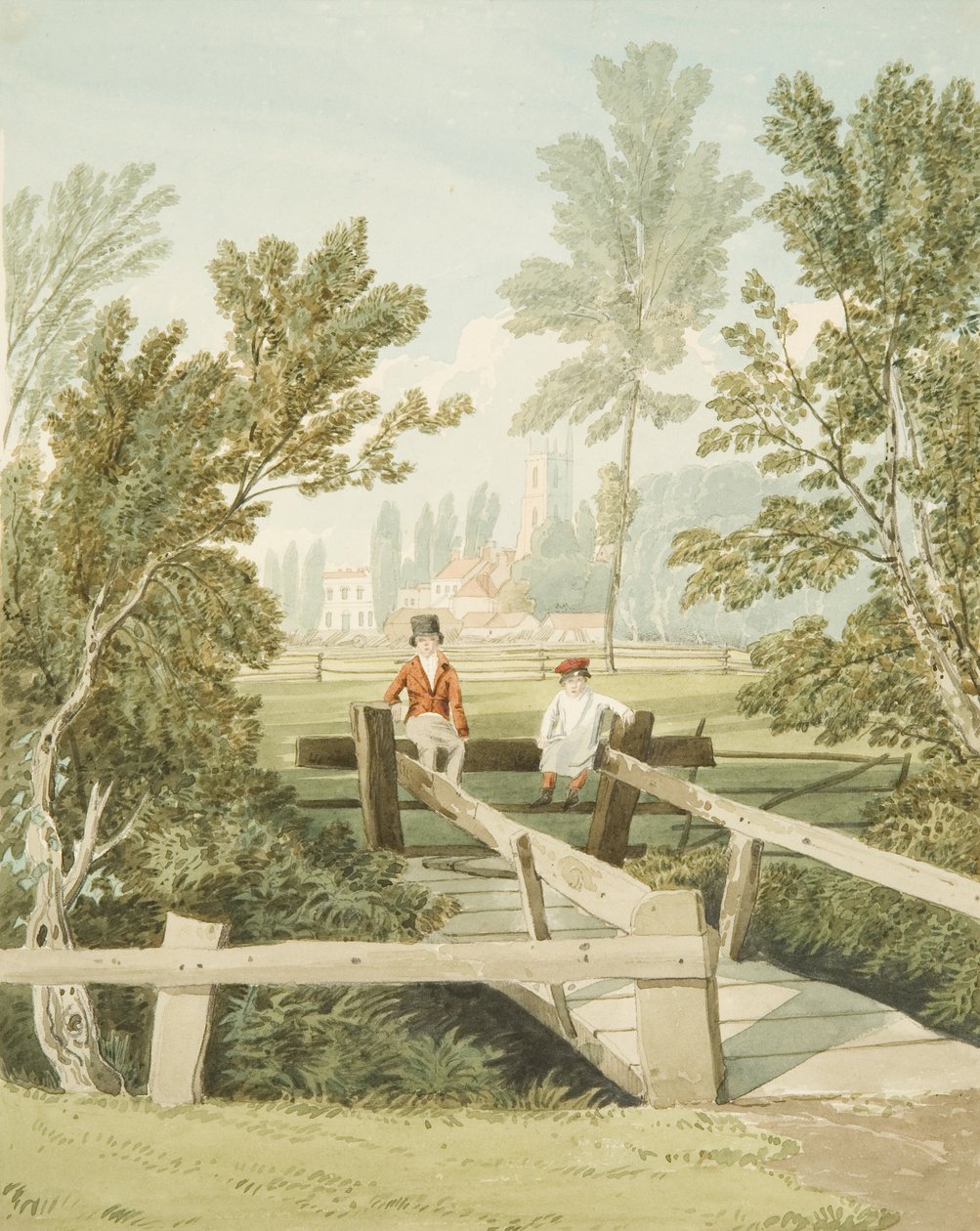 Dva chlapci na stile v Brislington Brook, kolem roku 1824 od Samuel Jackson