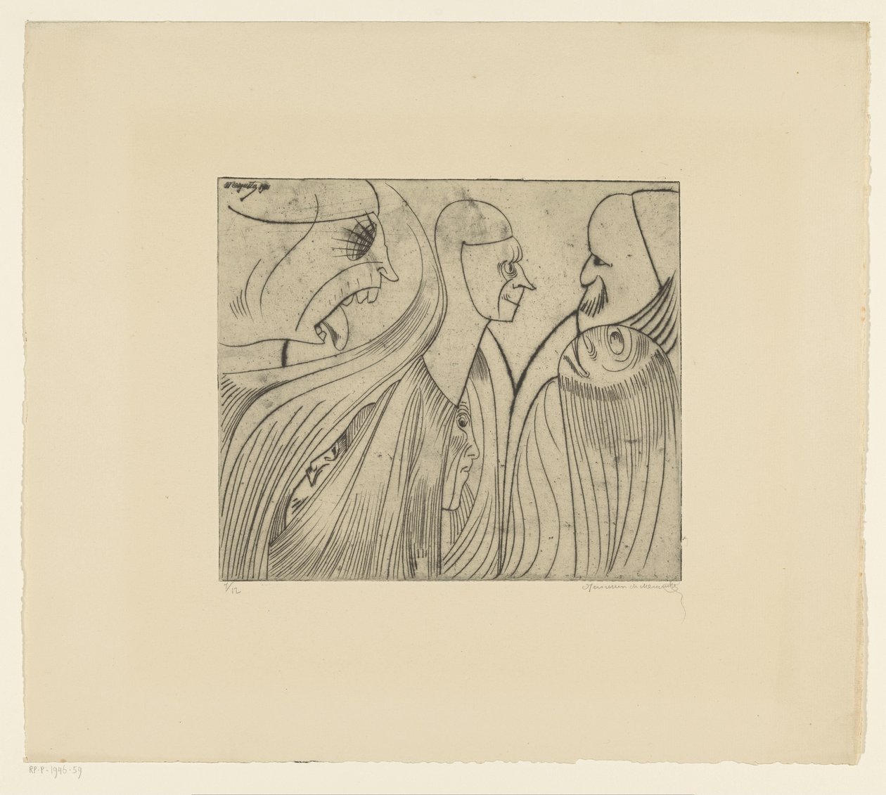 Skupina postav a obličej s vyplazeným jazykem od Samuel Jessurun de Mesquita (signed by artist)